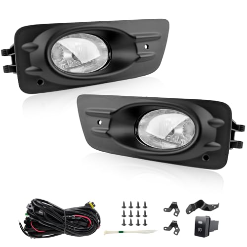 RP Remarkable Power, Fog Light for 2006 2007 Accord 4DR(4 Door) Driving Bumper Lamps with Wiring Harness& Switch Clear Lens Kit FL7048