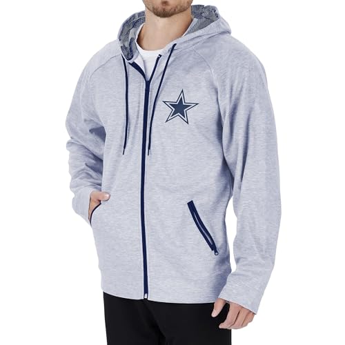 Zubaz NFL Men's Heather Gray Full Zip Hoodie with Team Color Camo, Dallas Cowboys, Large