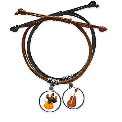 Pulsera de cuero con guitarra y diseño de calabaza Acción de Gracias para hombre y mujer