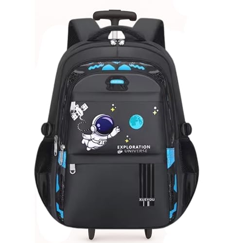 Mochila rodinhas carrinho Escolar Infantil Imperme?vel com M?ltiplos Compartimentos, Faixas Refletivas, para 6-13 Anos (PRETO)