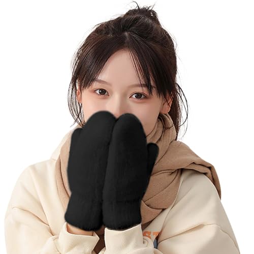 [MOWO] 手袋 レディース 防寒手袋 【ふわふわで可愛いい・暖かい裏起毛・毛が抜けにくい】 冬 柔らかい 温かい グローブ 保温 伸縮性 窮屈感ゼロ 自転車 通勤 プレゼント グラブ てぶくろ ミトン (ブラック, FREE SIZE) - MOWO - 商品画像