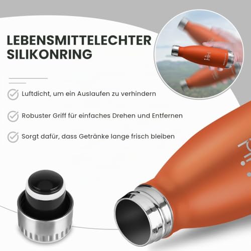 HoneyHolly Trinkflasche Edelstahl, Trinkflaschen Kinder, 500ML BPA-frei, Thermosflasche, Wasserflasche Doppelwandig… – Ansicht 4