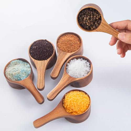 MornHalo 6 Pack Acacia Wood Coffee Scoops, Small Wooden Coffee Spoons for Jars and Containers Set of 6 Tablespoon Bean Scoop Cute Coffee Beans Measuring Scoop for Cooking Bath Salt,