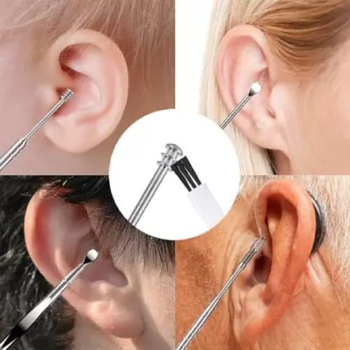 Image of Khedu Fab Ear Pick 6 Pc's with a Storage Box Earwax Removal Kit | Ear Cleansing Tool Set | Stainless Steel Spiral Ear Curette Ear Wax Remover Tool with Cleaning Brush (Pack of 1 kit)