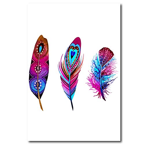 Pintura cuadros de pared acuarela abstracta de plumas coloridas en lienzo giclée de 3 piezas 3