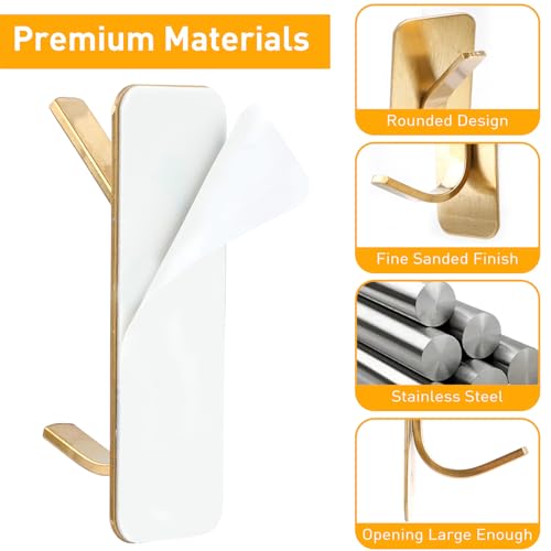 MAIJIAJU Pack of 6 Towel Rails No Drilling Hooks Self-Adhesive Stainless Steel High-Quality Adhesive Hooks Extra Strong Towel Hooks Key Hooks Waterproof Wall Hooks for Bathroom Kitchen Gold — view 5