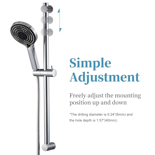 OFFO Shower Slide Bar Combo, Adjustable 70cm Slide Bar with 6-Mode High Pressure Handheld Shower Head and 1.5 Stainless Steel Hose, Screw Wall Mounted, Chrome by OFFO - Image 2