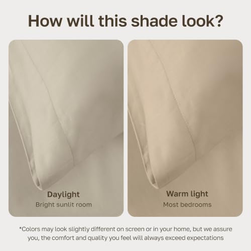 Image of California Design Den 100% Cotton Pack of 2 Queen Sheets Set for Queen Size Bed - Soft Sateen, Deep Pockets, Durable Cotton Sateen Sheets - Beige (Warm Taupe)