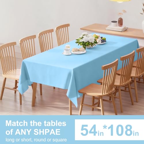 Image of Light Blue Tablecloth - 3 Pack 54 inch x 108 inch Rectangle Disposable Light Blue Plastic Table Cloth, Waterproof Table Cover for Party, Holiday & Gathering Use