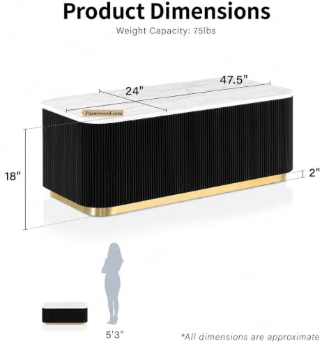 Image of Luxury Rectangle Black Coffee Table with Nano Composite Marble-Look Top & Gold Base, Waterproof Plywood, Contemporary Center Table with Ribbed Fluted Design for Living Room & Home Decor