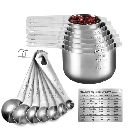 KUBEMUEG Measuring Cups and Spoons Set Heavy Duty 304 Metal Stainless Steel Measuring Cup Spoon Kitchen Gadgets for Cooking Baking (Set of 17)