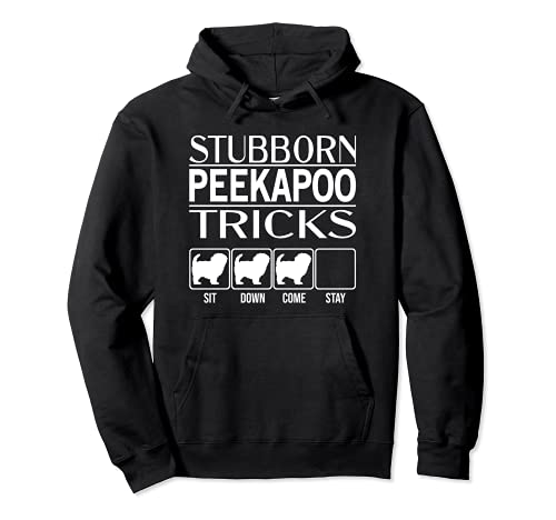 Stubborn Dog Tricks, funny dog gift idea, Funny Peekapoo Pullover Hoodie, Black