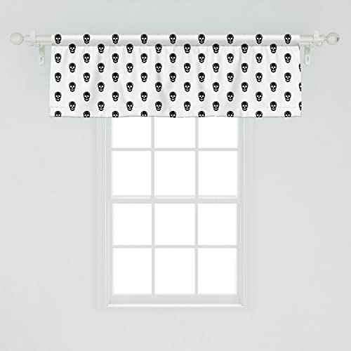 Ambesonne Skull Window Valance Pack Of 2, Dark Spooky Themed Smiling Horror Skull Motifs Scary Halloween Style, Rod Pocket Curtain Valances For Kitchen Bedroom, 54" X 18", White And Charcoal Grey #TOP5