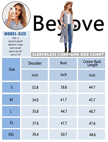 Beyove Long Sleeveless Cardigans For Women Draped Duster Lightweight Fringe Vests With Pockets Black #TOP4