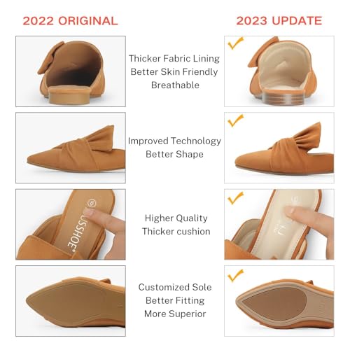 MUSSHOE All-Season Women's Mules：Pointed Toe Backless Loafers：Slip-on Comfortable Dressy Casual Office Business Flat Shoes for Working​ Woman Aged 25-45, Tan Suede 6.5 — view 6