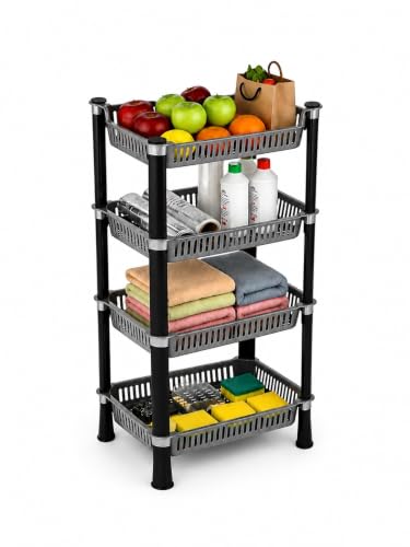 Image of KITCHIVO Multipurpose Storage Organizer Slim Rack Shelf with Wheels for Living Room, Office, Bedroom, Bathroom, Kids Room, Kitchen Trolley (Grey, 4 Layer)