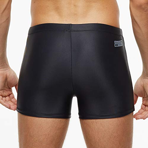 Ecgk Mens' Athletic Swim Jammers Quick Dry Compression Square Leg Swim Brief Swimsuit (D-Black, Small) #TOP2