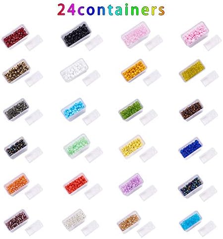 PandaHall Elite 4800pcs 3mm Seed Beads, 24 Color Small Round Glass Beads Small Pony Beads Assorted Jewellery Kit with Box for Friendship Bracelet Making Beading Weaving Art Craft