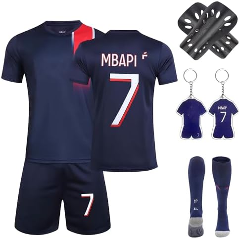 Fußball Trikot Kinder,Fußballtrikots Fussball T-Shirt Shorts Fussball Trikot Kinder Set mit Schienbeinschoner Socken Schlüsselanhänger für Jungen