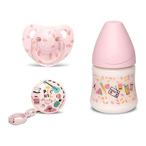Suavinex Set de Biberón, Chupete y Broche Rosa Picnic 0-6 Meses Cover