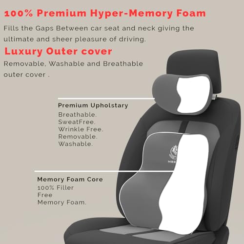 Image of MRRON Series Memory Foam Neck Rest & Lumbar Support for Car or Office Chair, Neck Pillow Kit Designed Ergonomically for Extra Support (Grey, Slim backrest)