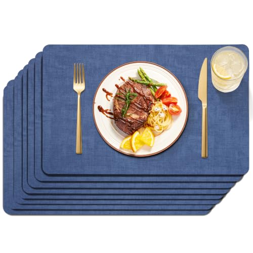Maxpearl Faux Leather Placemats Set of 8, Easy to Clean, Navy Blue