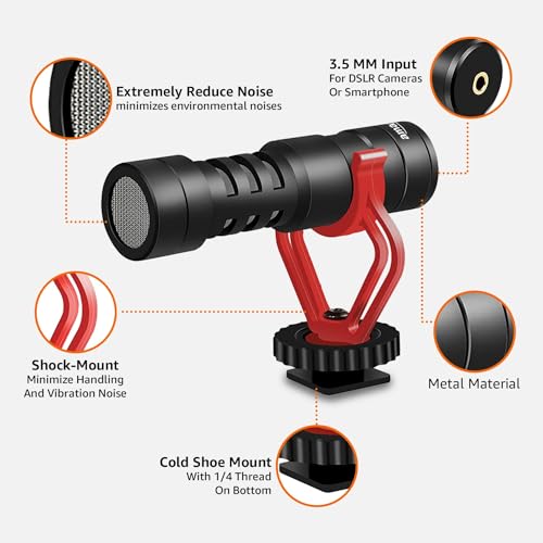 Image of amazon basics Cardioid Shotgun Microphone | Real Time Monitoring Compatible with iPhone /Android Smartphones, DSLR Cameras Camcorders for Live Streaming & Audio Recording
