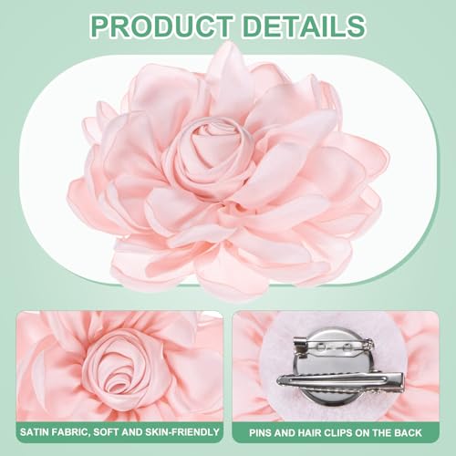 Image of M METERXITY Rose Flower Brooches and Pins for Women, Lapel Pins Dainty Satin Fabric Big Camellia Hair Flowers Clips for Wedding /Parties /Clothes /Jewelry