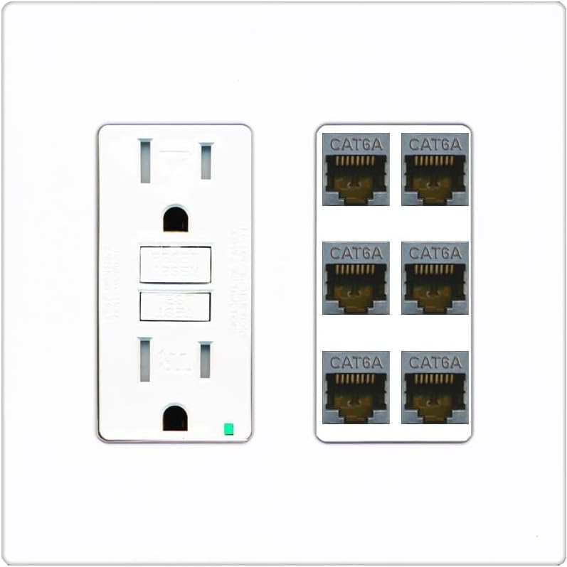 RiteAV - 6 Port Cat6A Ethernet Wall Plate - GFCI Outlet [Black/White]