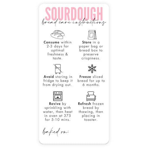 50 Sourdough Care Instructions Stickers, Sourdough Bread Labels, Sourdough Bread Baking Supplies, Sourdough Packaging Supplies, 2x4 inch (Pink)