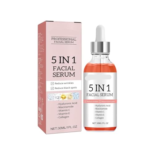 Sérum facial 5 en 1. Ilumina, reduce manchas, nutre, hidrata, reduce arrugas, elimina manchas y combate el envejecimiento.