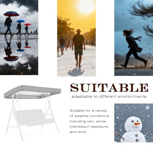 Swing Canopy Replacement, Outdoor Swing Cover, 75"X 47"/84"X 48" Replacement Waterproof Top Cover, Reinforced Edges Rip Proof UV Block for Outdoor Spaces (Grey,83.58x48.03x7.09inch) by SpaLoo - Image 4