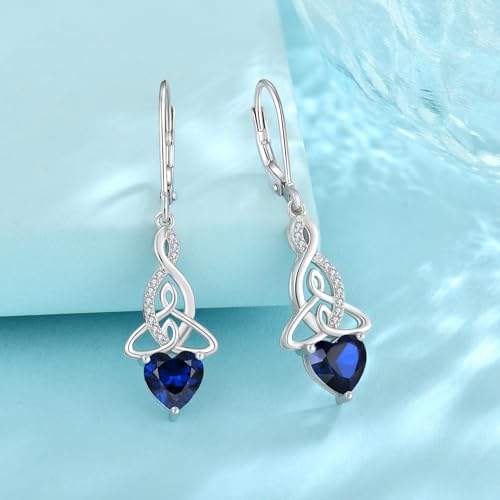 Infinity Celtic Knot Earrings 925 Sterling Silver Dangle Drop Leverback Earrings Birthstone Jewelry Gifts for Women4