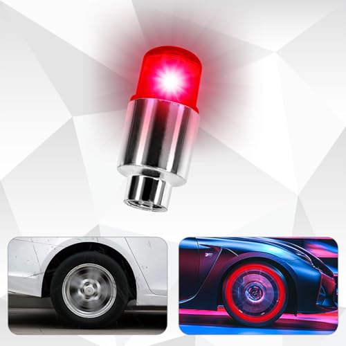 QBOONPT 6PCS LED Car Tire Valve Light, Waterproof Shock Sensor Flash Light, Cool Modified Night Light Tire Valve Cover, Universal Wheel Decoration Accessory for Car Motorcycle Bike(Red) - Thumbnail 3