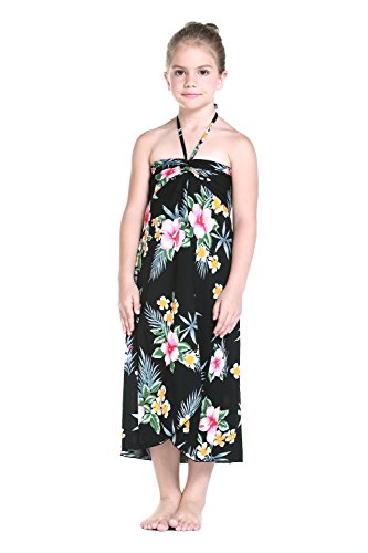 Girl Hawaiian Halter Dress In Hibiscus Black Size 8 #TOP7