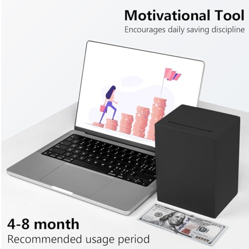 EIENHOSHI Unbreakable Piggy Bank for Adults, Must Break to Open Disposable Money Bank, Forced Savings Box with Sturdy Design, Cash Saving Container for Adults, Black