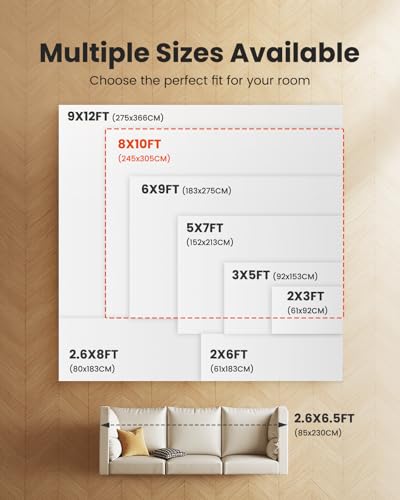 AMADA HOMEFURNISHING 8x10 Area Rug, Washable Low-Profile Large Area Rug with Non-Slip Backing & Durable Edge Binding, Vintage Large Rugs for Living Room, Bedroom