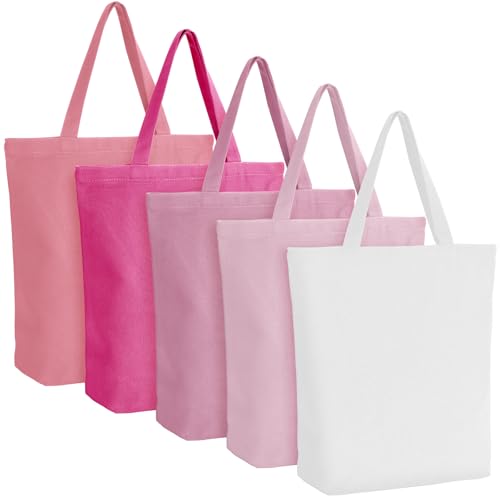 Reginary 5 Pcs Canvas Grocery Tote Bag with Zipper Bulk,Pink, White by Reginary - Used condition - US$18.71