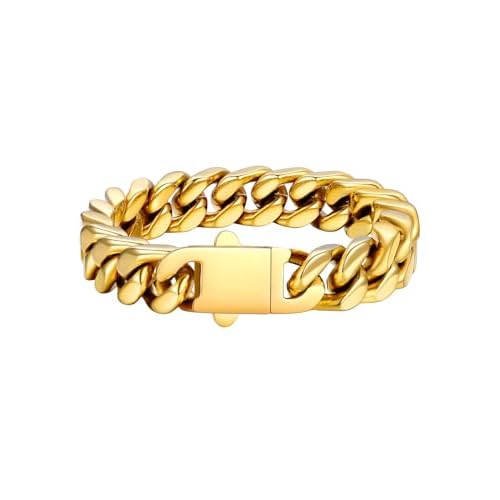 FaithHeart Cuban Link Bracelet for Men, Silver/Black/14K Gold Plated Stainless Steel Wrist Link Hip Hop Chain Bracelets, 5mm/7mm/9mm/12mm Width, 7.5"/8.3"/9" Length, with Gift Box Gold-09mm