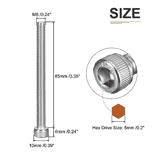 DTGN M6x85mm Socket Head Cap Screws Bolts, 10Pcs 304 Stainless Steel 18-8, Metric Machine Hex Socket Screw, Hex Drive - Image 2