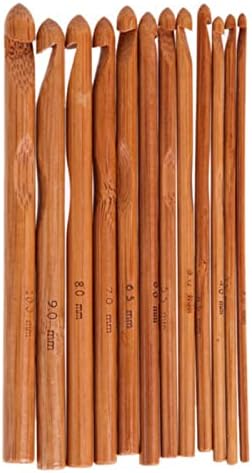 12pcs Crochet Hooks, Carbonized Round Bamboo Knitting Needles Set with Ergonomic Handle and Recognizable Size, for Fine Weaving Lace Crafting Gifts - 5