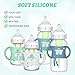 4 Pack Baby Bottle Holder for Dr Brown Wide-Neck Bottle with Easy Grip Handles Soft Silicone Star-Shaped Bottle Holder for Baby Self Feeding - BPA-Free (White Pink Purple Green)