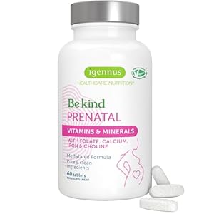 Igennus Advanced Prenatal Methylated Multivitamin, Folate for MTHFR, High Absorption, Clean Label, with Calcium, Choline, Magnesium & Gentle Iron, Complete Vegan Pregnancy Vitamins, 60 Tablets