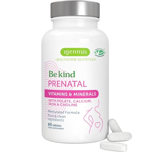 Igennus Advanced Prenatal Methylated Multivitamin, Folate for MTHFR, High Absorption, Clean Label, with Calcium, Choline, Magnesium & Gentle Iron, Complete Vegan Pregnancy Vitamins, 60 Tablets