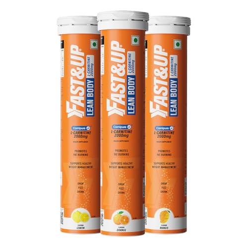 Fast&Up L-Carnitine 2000mg Effervescent Tablets | Premium Carnipure® Carnitine Supplement | Helps Convert Fat into Energy, Supports Weight Loss, Fat Burn & Lean Muscle |Mango, Orange and Lime Lemon, Pack of 3