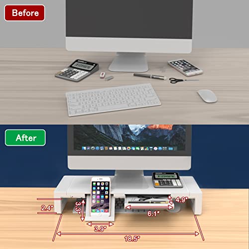 image for Monitor Stand Riser with Drawer, AQQEF Width Adjustable Computer Stand
