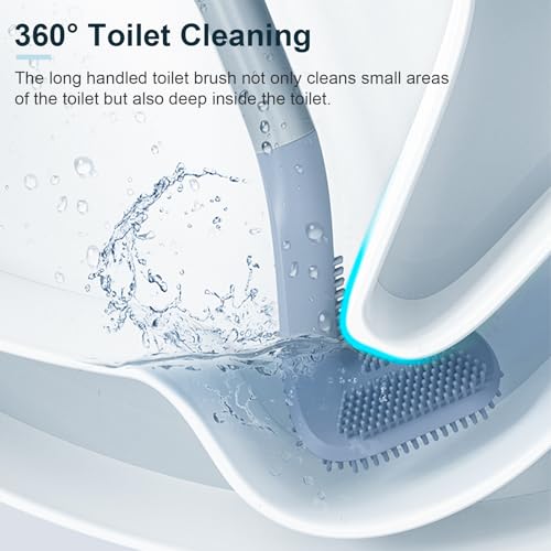 Image of Golf Toilet Brush, Toilet Cleaning Brush, Flexible Bendable Silicone Long Handled Toilet Brush, 360 Deep Toilet Bowl Cleaning Brush,Quick Drying Toilet Brush for Bathroom with a Hook (Gray)