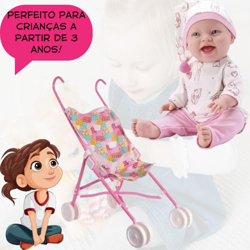 Kit Carrinho de Boneca Dobrável e Boneca Pijaminha Bambola