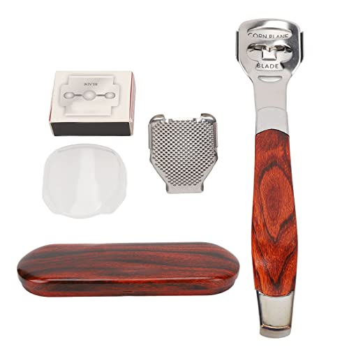 ZASCHMOY Rasoir à Callosités en Acier Inoxydable, Lime à Pied en Grain de Bois, Ensemble D'élimination des Peaux Mortes Dures avec Boîte de Rangement à 10 Lames, pour un Usage Efficace