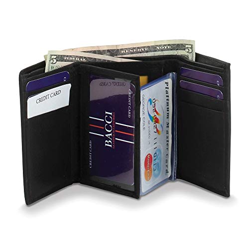 Solid Black Leather Trifold Wallet3